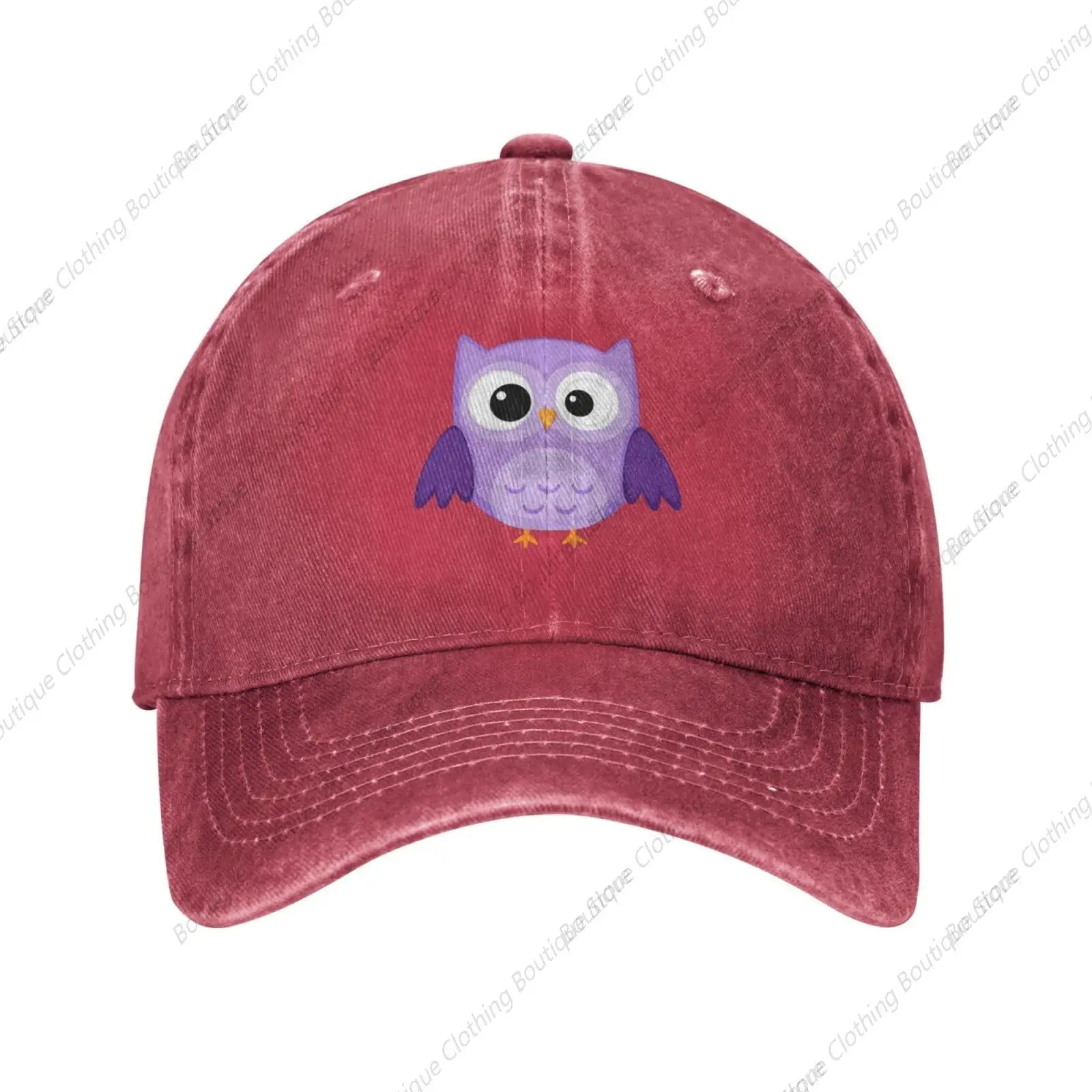 

Winter Purple Owl Red Vintage Embossed Adjustable Washed Denim Men's Dad Trucker Hat Black Fitted Baseball Cap