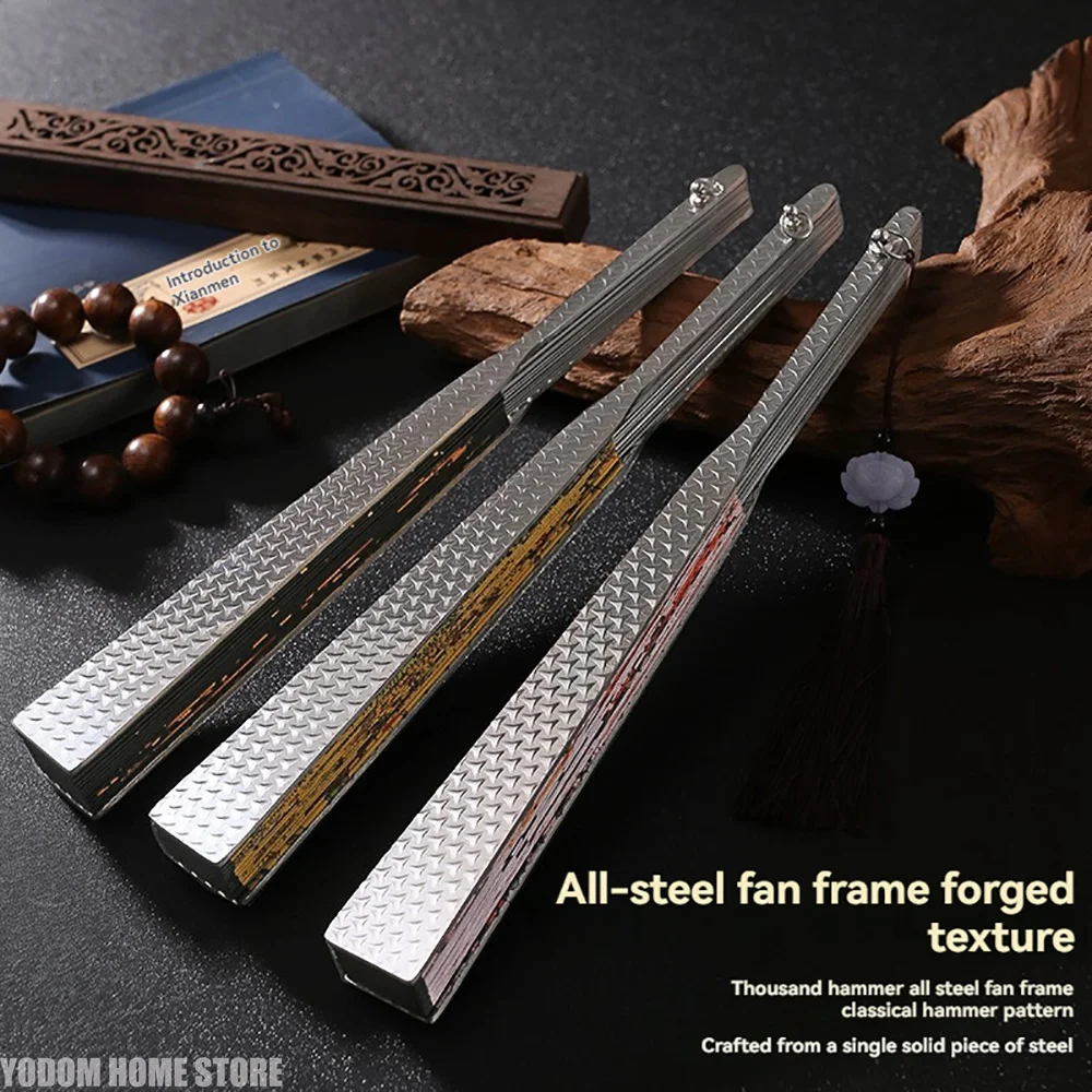 0.4 Kilogram Steel Retro Chinese‑Japanese Foldable Hand Fan Elegant Fashion Men Fan Safe For Outdoor Personal Collection