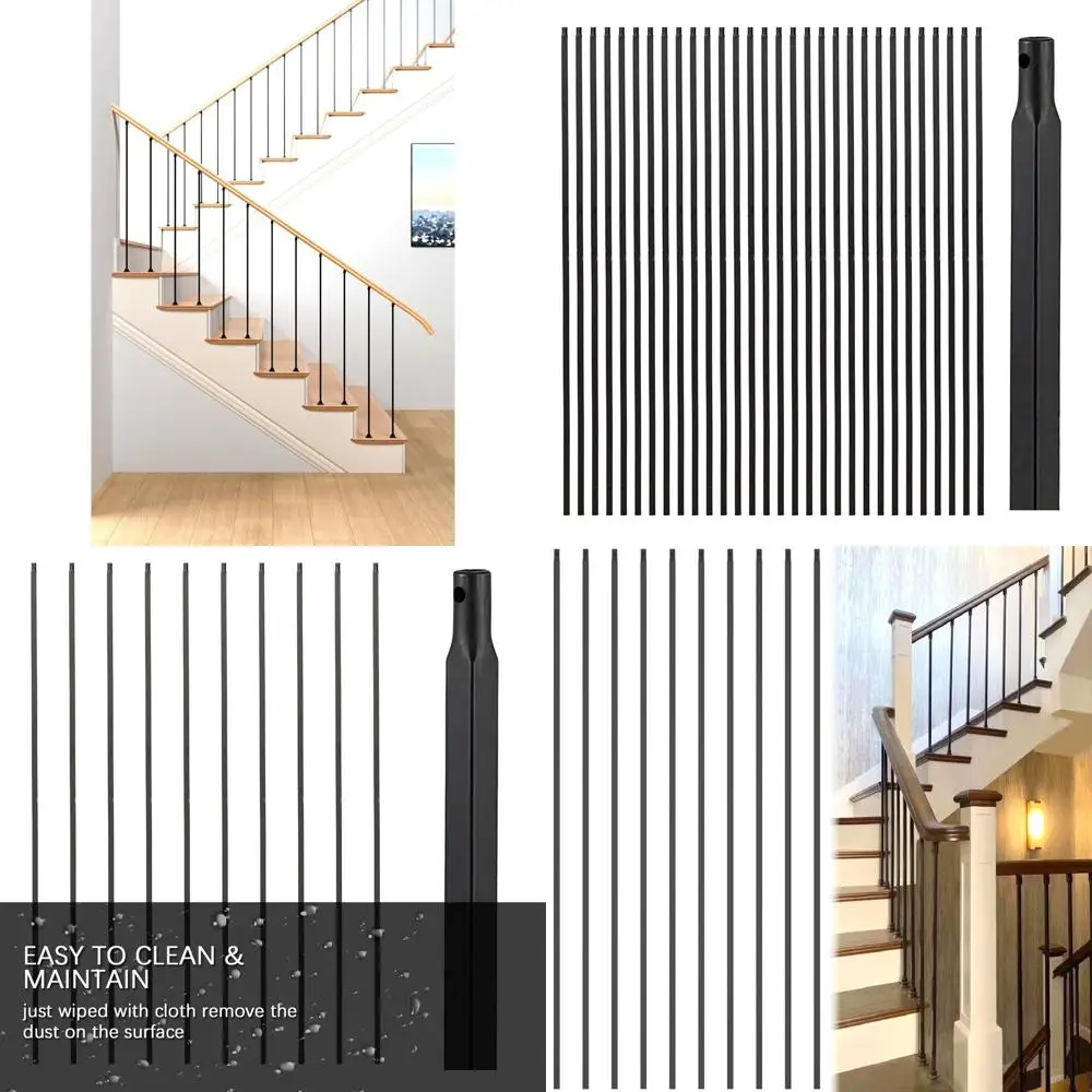 

Satin Black Square Hollow Wrought Iron Balusters, 1/2 x 44 for Indoor Stair Railing (Set of 30)