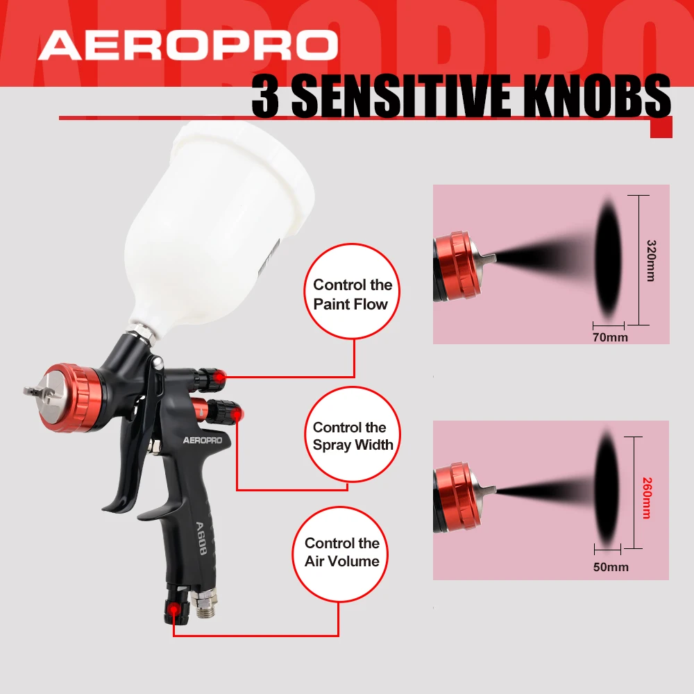 AEROPRO A608 1.3mm Air Spray Gun Professional Car Airbrush Kit For Automobile Finish Painting