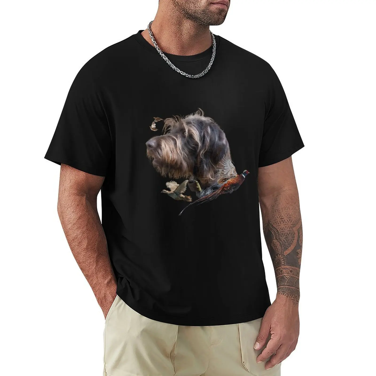 German Wirehaired Pointer, Hunting dog T-Shirt t shirts for man pack cotton T-Shirt