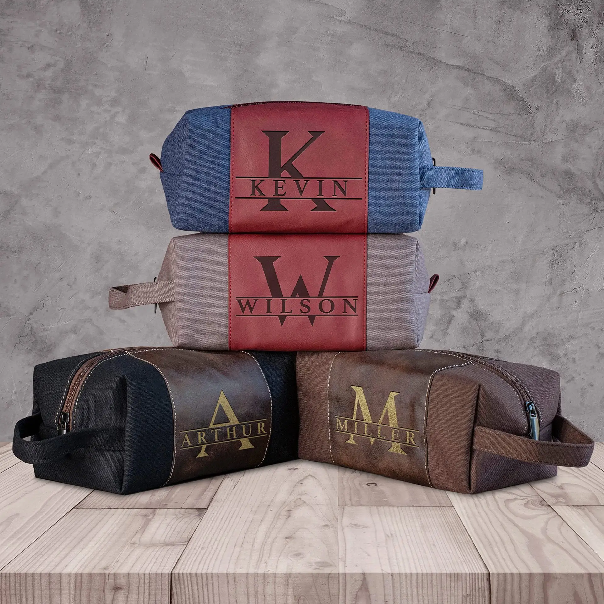 Wash bag, large capacity, portable, portable, portable makeup bag, retro men's canvas waterproof PU leather storage bag