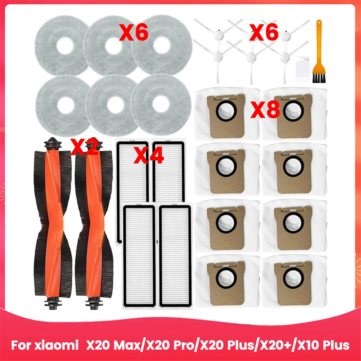 

ABKR Для Xiaomi X20 Max, X20 Pro, X20 Plus, X20+, X10 Plus Детали робота-пылесоса Основная боковая щетка HEPA-фильтр Швабра Тканевые мешки для пыли
