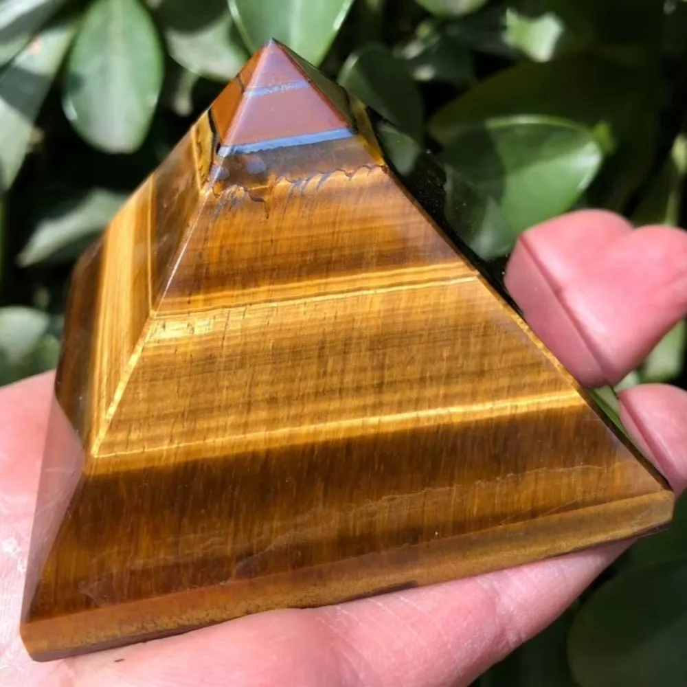 Natural Tiger'S Eye Jasper Crystal Pyramid with Golden-Brown Striations, Spiritual Stone for Home Decor, Reiki, Chakra Balancing