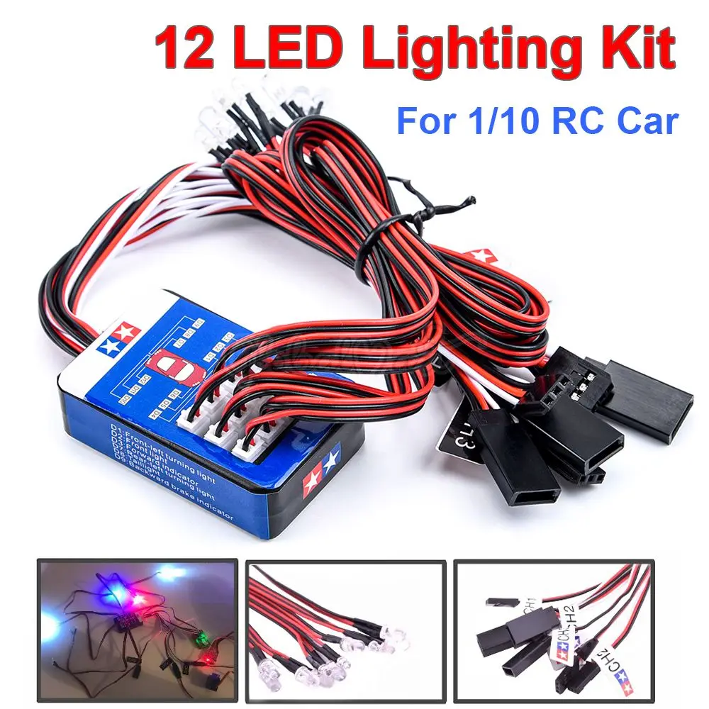 for HSP HPI AXIAL RC4WD T raxxas 1:10 RC Car 4.8V to 6V 12 LED Lighting Kit Simulation Flash RC Accessories 4 Colors Lighting