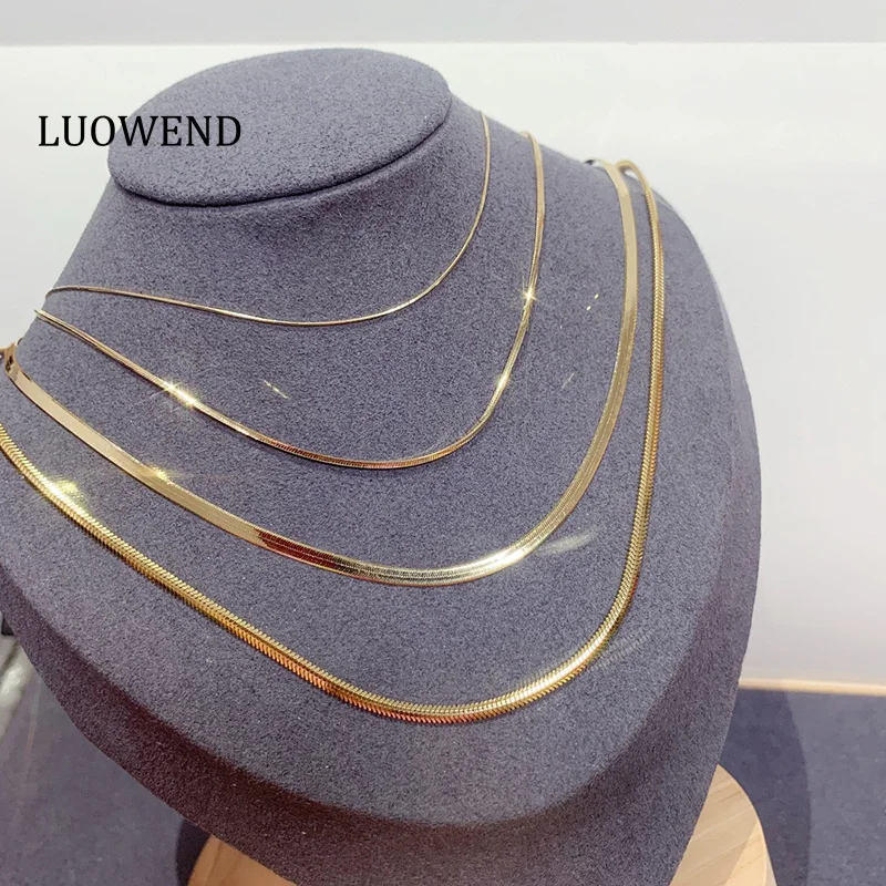 

LUOWEND 100% 18K Yellow Gold Necklace Fashion Snake Bone Chain Series Simple Style Necklace for Women High Party Jewelry