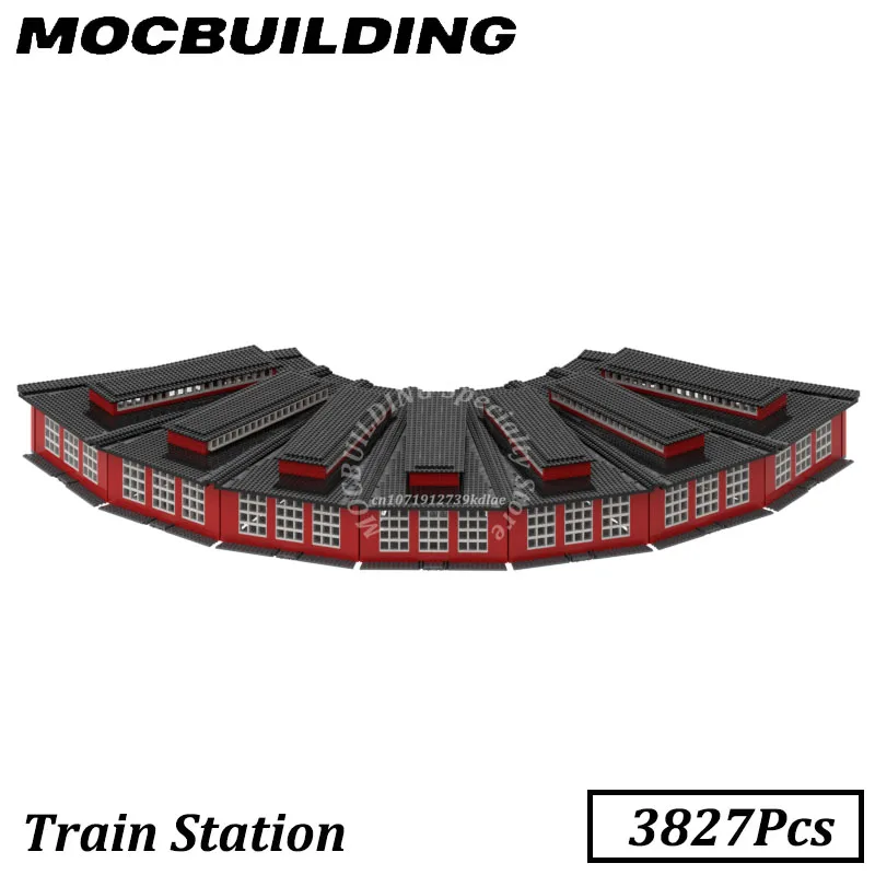 Modelo de depósito de trem, acessórios ferroviários, bloco de construção moc, conjunto de exibição, tijolo diy, brinquedo, presente de natal