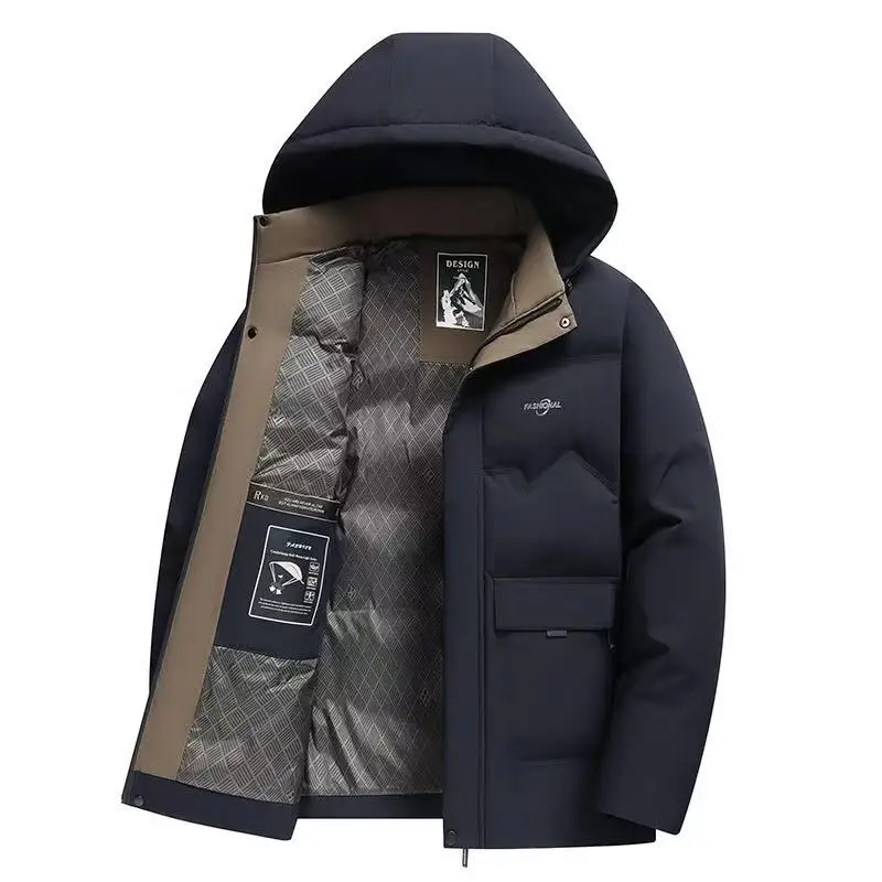 معطف رجالي جديد لخريف وشتاء 2025 معطف قطني بقلنسوة مع تصميم خبز دافئ سميك معطف قطني قبعة معطف قطني للأب قابل للفصل