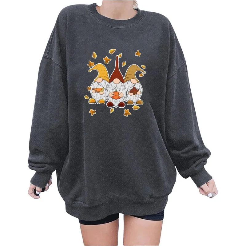 Thanksgiving Hoodie Cute Dwarf Pumpkin Printed Long Sleeve Top