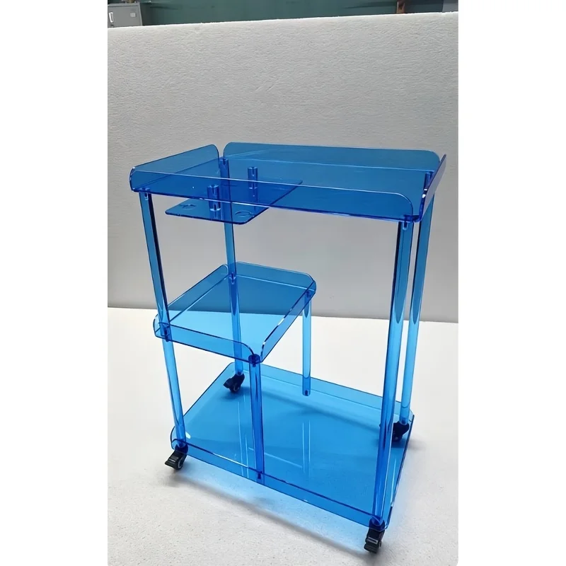 Acrylic Dining Cart with 4 Lockable Wheels, 3-Layer Transparent Service Cart with Glass Support, Rolling Beverage Cart for Home