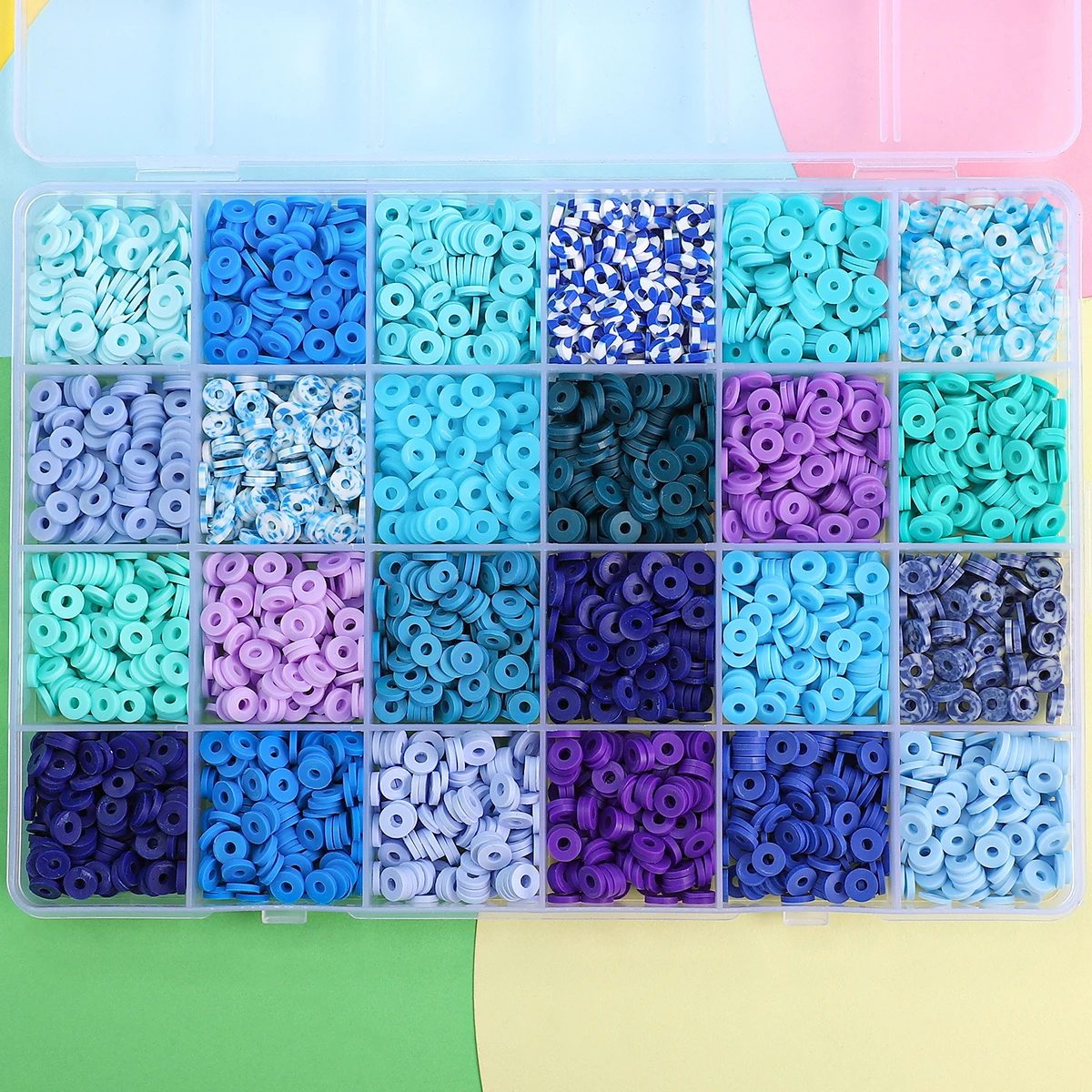 3720pcs Blue Polymer Clay Beads Bracelet Making Kit, 24Colors Flat Round Clay Heishi Beads Set for Jewelry Bracelet Necklace Mak - view 5