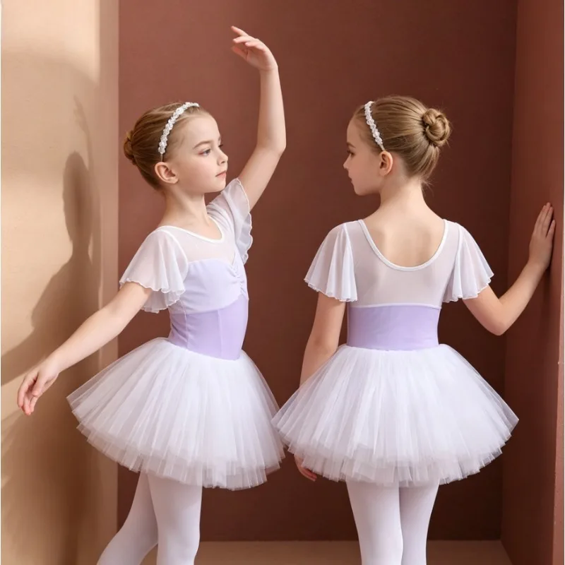 

Girl Cotton Short Sleeve Ballet Dress Summer Kids Toddler Grade Exam Clothes for Daily Training Gymnastics Performance Dancewear