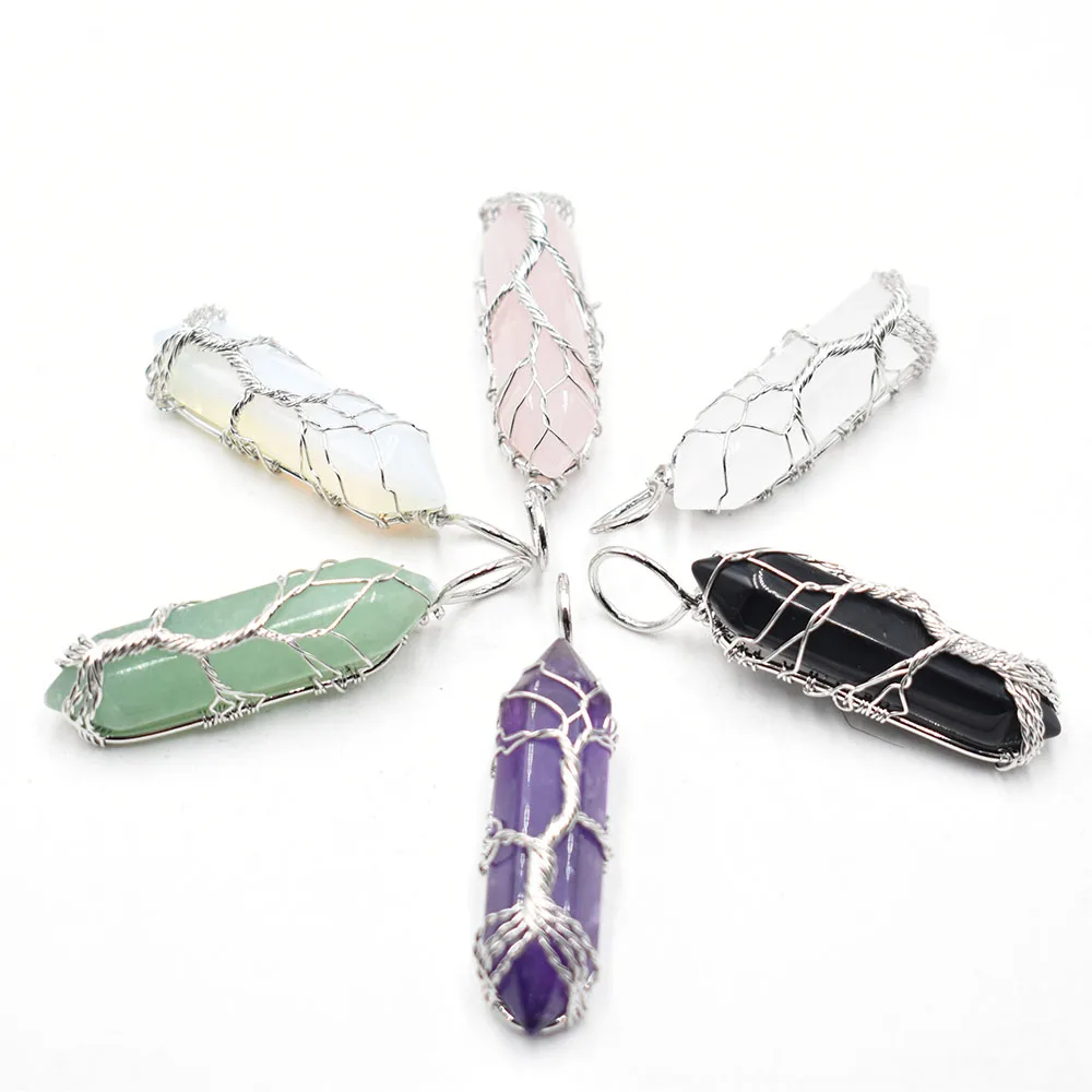 

Natural Crystal Pillar mixed Pendants Handmade Wire Wrapped Tree of Life Wholesale 6Pcs/Lot for Necklace Jewelry free shipping