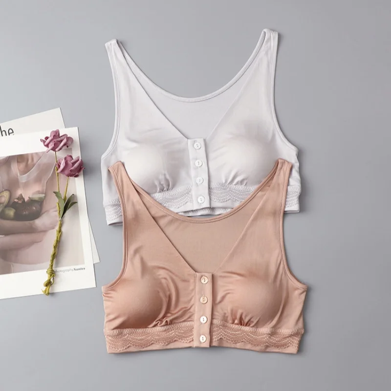 Birdtree, 100% Real Silk Knitted Tank Bra, Women's Front Closure Underwear, Wire Free Thin Padded Intimate, 2026 Autumn A61038JF