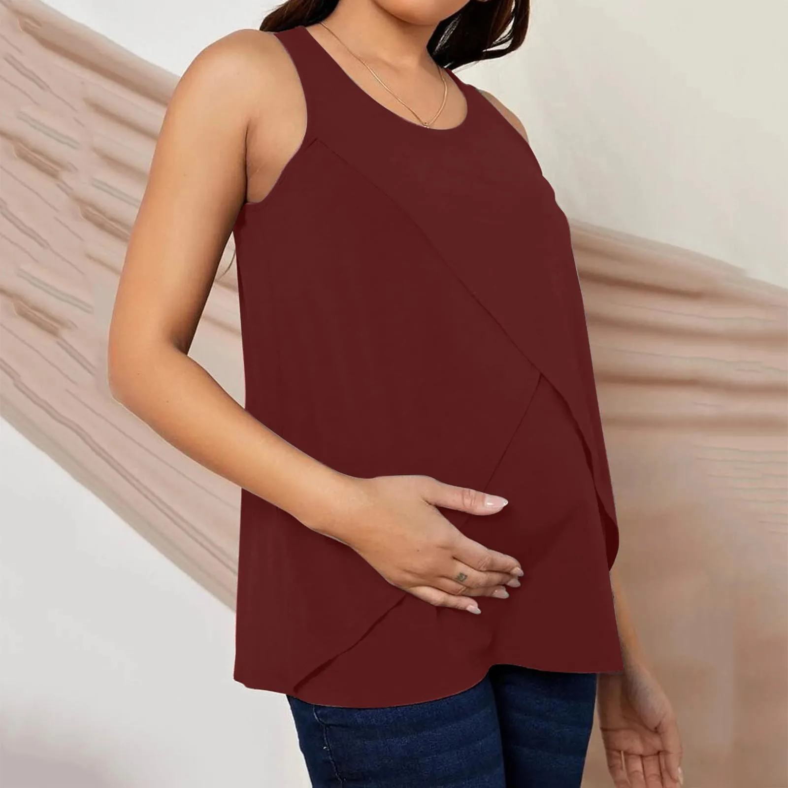 Maternity Breastfeeding Tank Tops Womens Irregular Solid Color Hem Tee Shirt Mom Casual Short Sleeve Basic Nursing Pregnant Tops