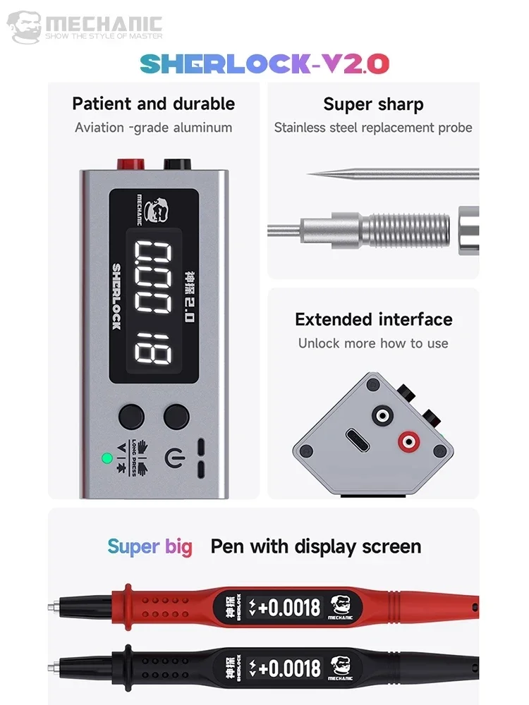 MECHANIC SHERLOCK V2.0 Multimeter Visual Pen Voltage Internal Screen Display for Phone Voltage Test Table Inspection Repair