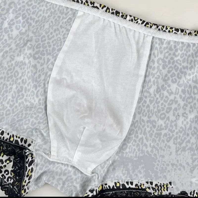 DJ Live Show Dance Costumes Sexy Sissy Lace Edges Briefs Men Leopard Print Shorts Underwear Breathable Convex Pouch Panties