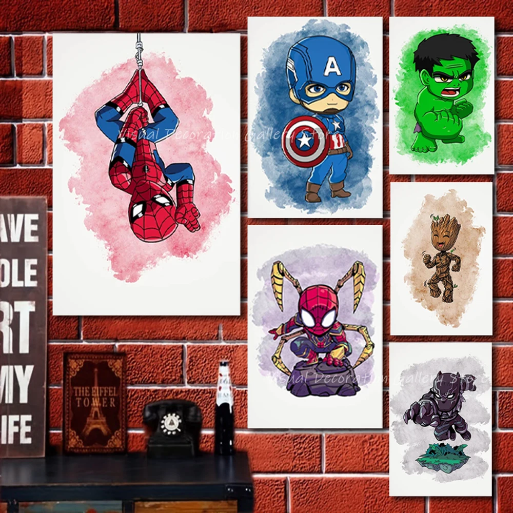 

Disney Superhero Poster Avenger Black Panther Anime Poster Print Cartoon Comic Wall Art Canvas Painting Nursery Home Decor Gifts