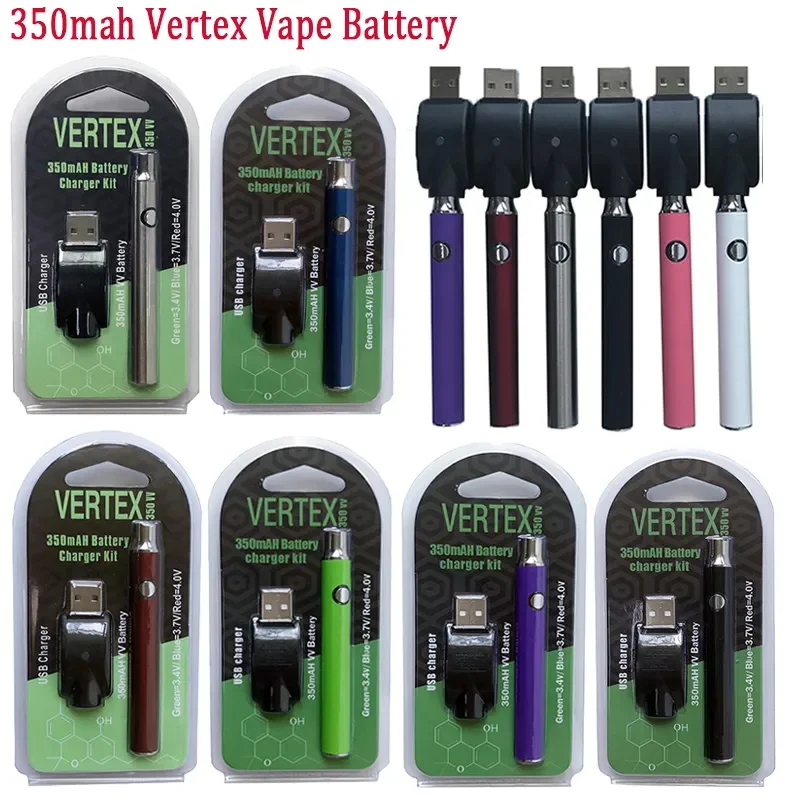 Vertex Vape Pen 350mAh Preheat Vv Batteries 350mAh 510 Thread USB Charger Variable Voltage E-cigarettes Vaporizer for Cartridges