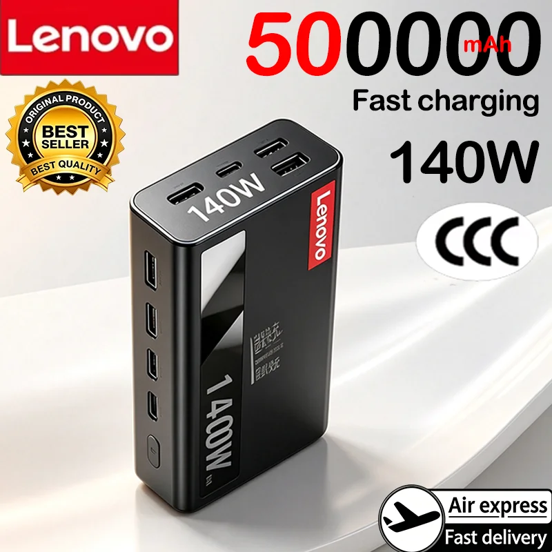 Lenovo 500000mAh CCC Certified Powerbank 140W Super Fast Charging Portable Battery Digital Display for Xiaomi Mobile Phones