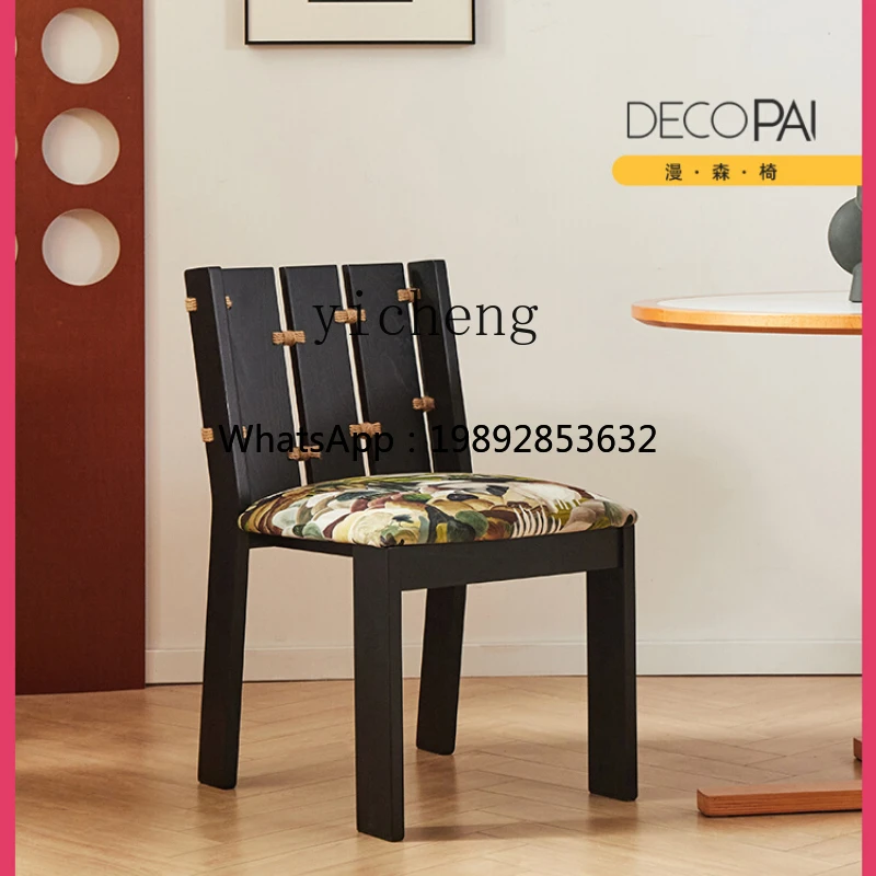 DDZz solid wood dining chair household antique dining table and chair light luxury backrest ash wood soft bag leisure