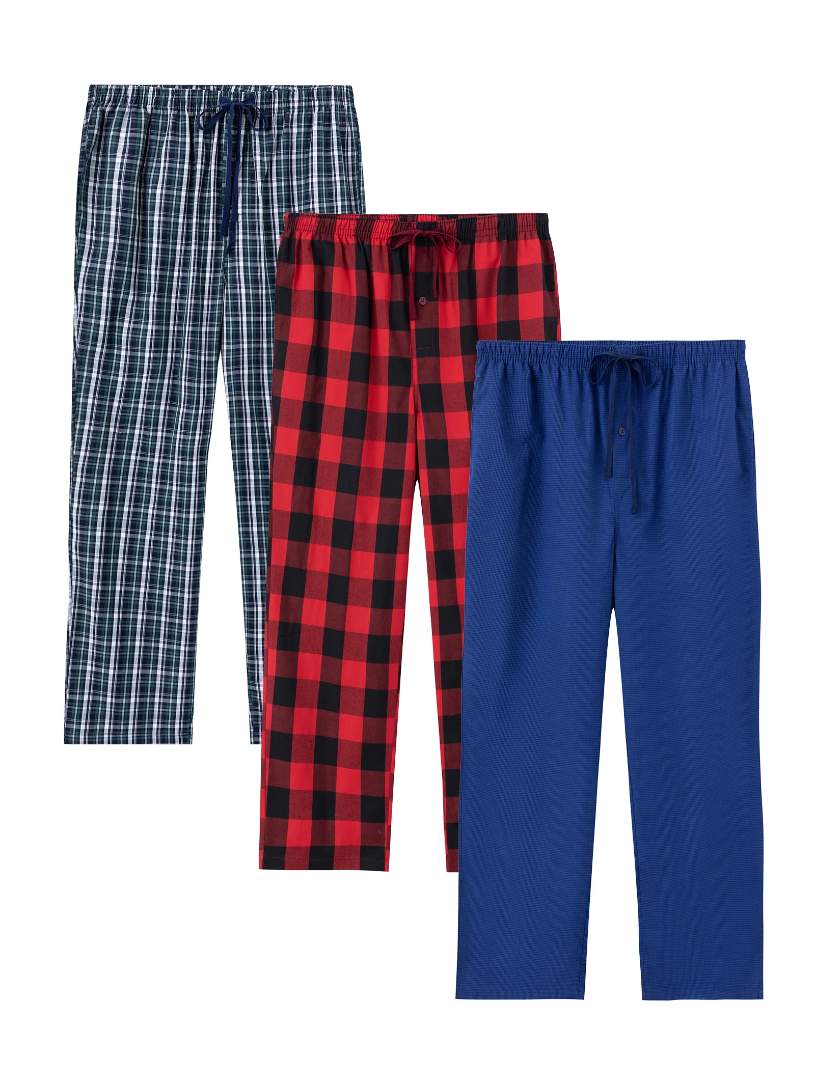 3 Pcs Men\'s Simple Plaid Pattern Cotton Casual Pants, Stretchy Loose Elastic Waist With Drawstring Pockets Home Pajamas Bottom