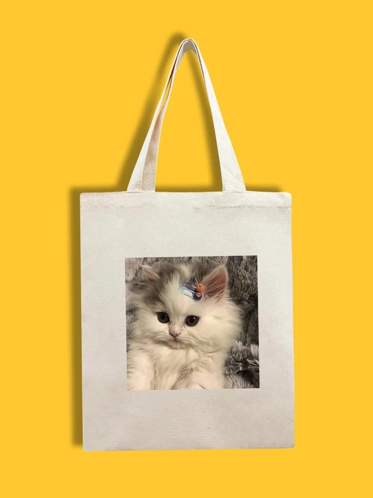 1pcs Kawaii Cat Pattern Canvas Shopper Bag Book Bag Shopping Bag Shoulder Bag Canvas Bag Cute Shupper Bag