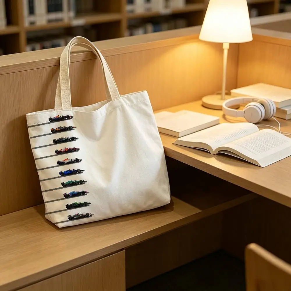 Fashion Luxury Racing Pattern Canvas Tote Bag Spacious Shoulder Bag with Zipper Closure and Classic for Work