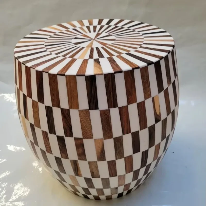 Resin wood inlaid table side stool for bone inlaid console