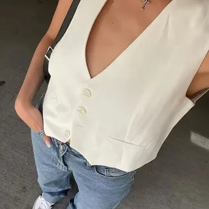Trafza-sleeveless trafza-neckline with single-chest neckline for women, chic vest, ladies' white tops-en, elegant and elegant 8 Main White Vest Sales - №2