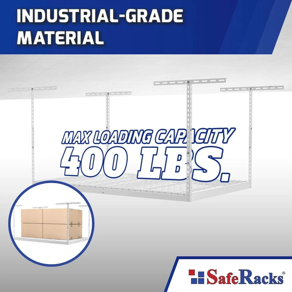 Overhead Garage Storage Rack - Heavy Duty Racks for Garage with 400 lb Capacity, Easy Garage Shelving, Adjustable Storage