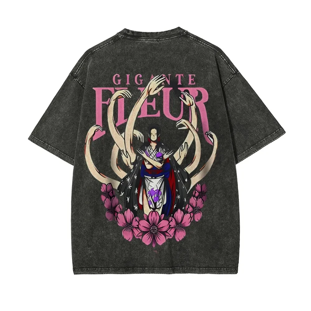One Piece Herren- und Damen-T-Shirt im Used-Look, Nico Robin Kleidung, Sommer- und Frühlings-Anime-T-Shirt, Retro Distressed Kurzarm