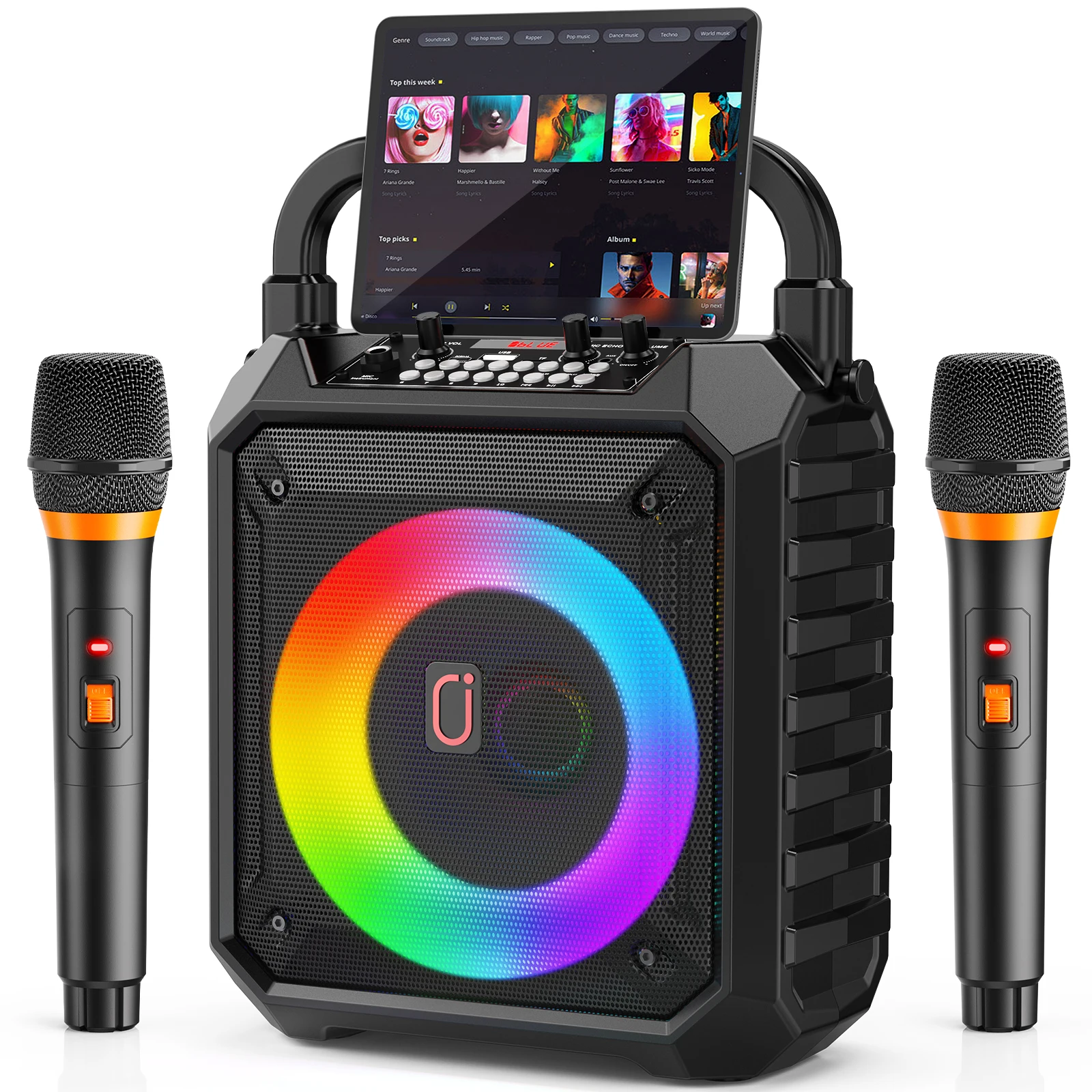 

T17 Karaoke Machine with 2 Wireless Microphones, Portable Speaker with LED Lights for Kids and Adults, for Party