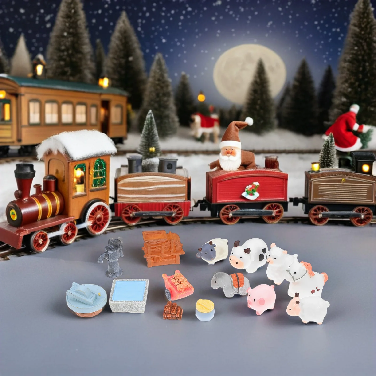 

14Pcs Miniature Farm Animals Resin Small Sheep Cow Horse Dog Hay Bales Barn Decoration Micro Fairy Garden Accessories