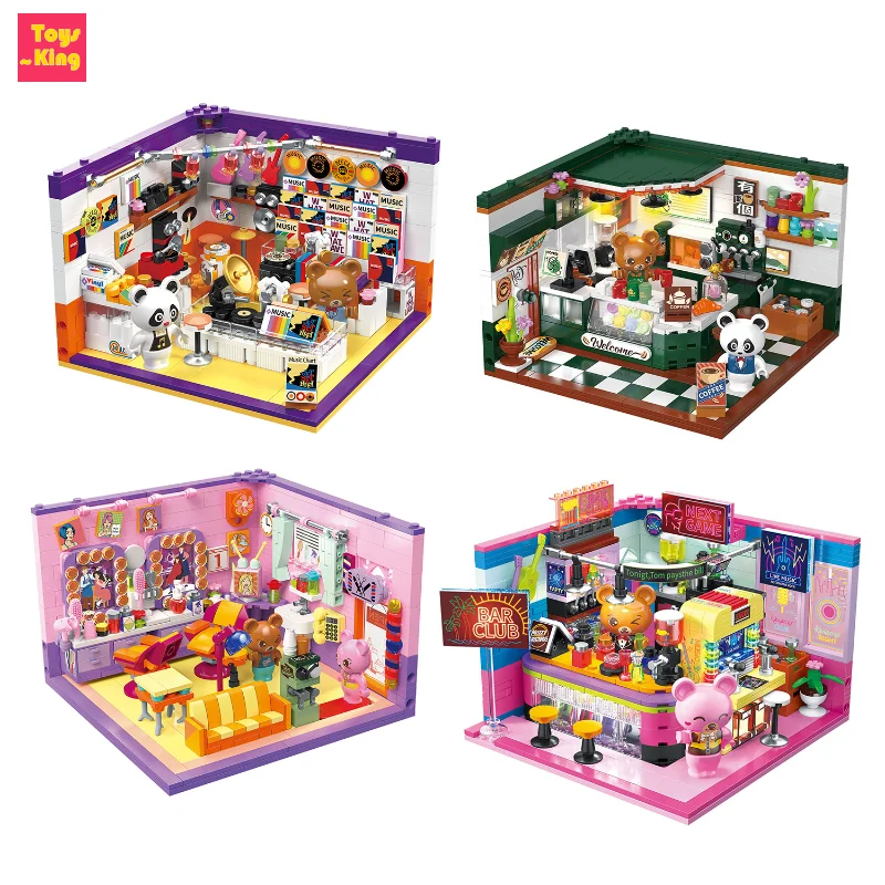 

Маленький медведь, кофейня, строительный блок, запись магазина, бар, улица, вид, мини-сборка, кирпичная модель, детские игрушки, домашний декор, подарок на день рождения