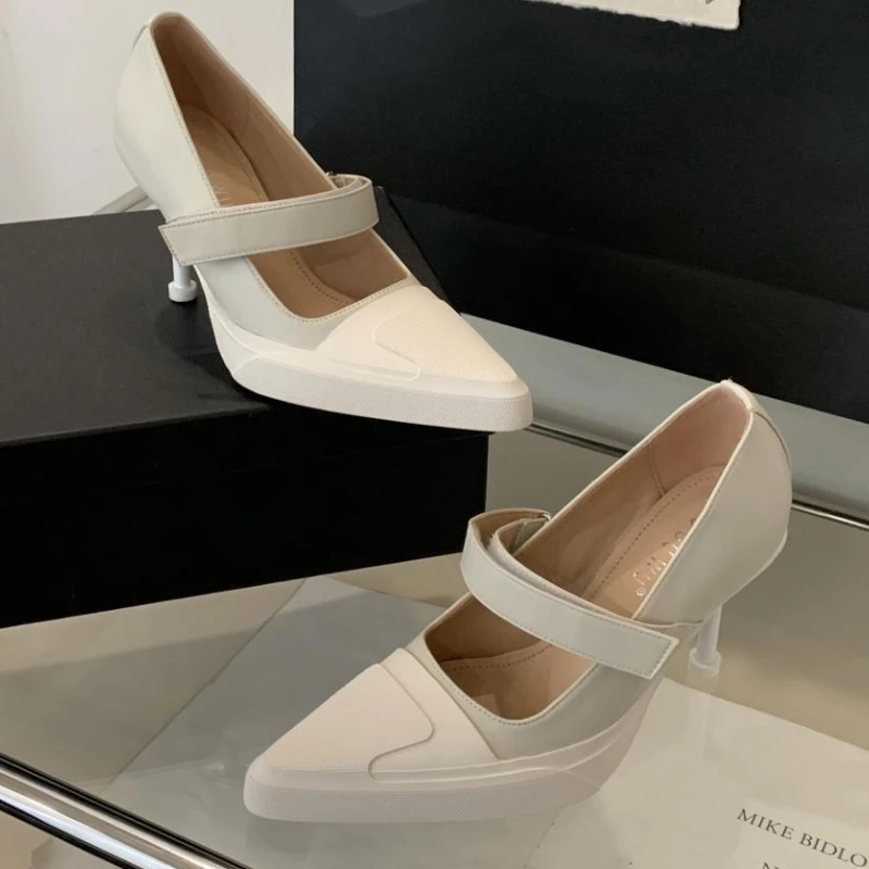 

Сексуальные женские туфли на высоком каблуке с острым носком, элегантные туфли Мэри Джейн на тонком высоком каблуке, модные дизайнерские туфли для вечеринок с неглубоким носком