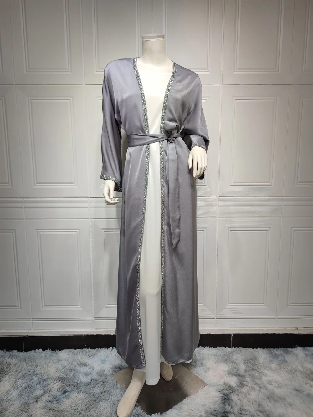 Black Blue Green Purple Moroccan Caftan Royal Women 1 Piece Abaya Set Belt Dubai Luxury Glitter Cardigan Maxi Long Sleeve Dress