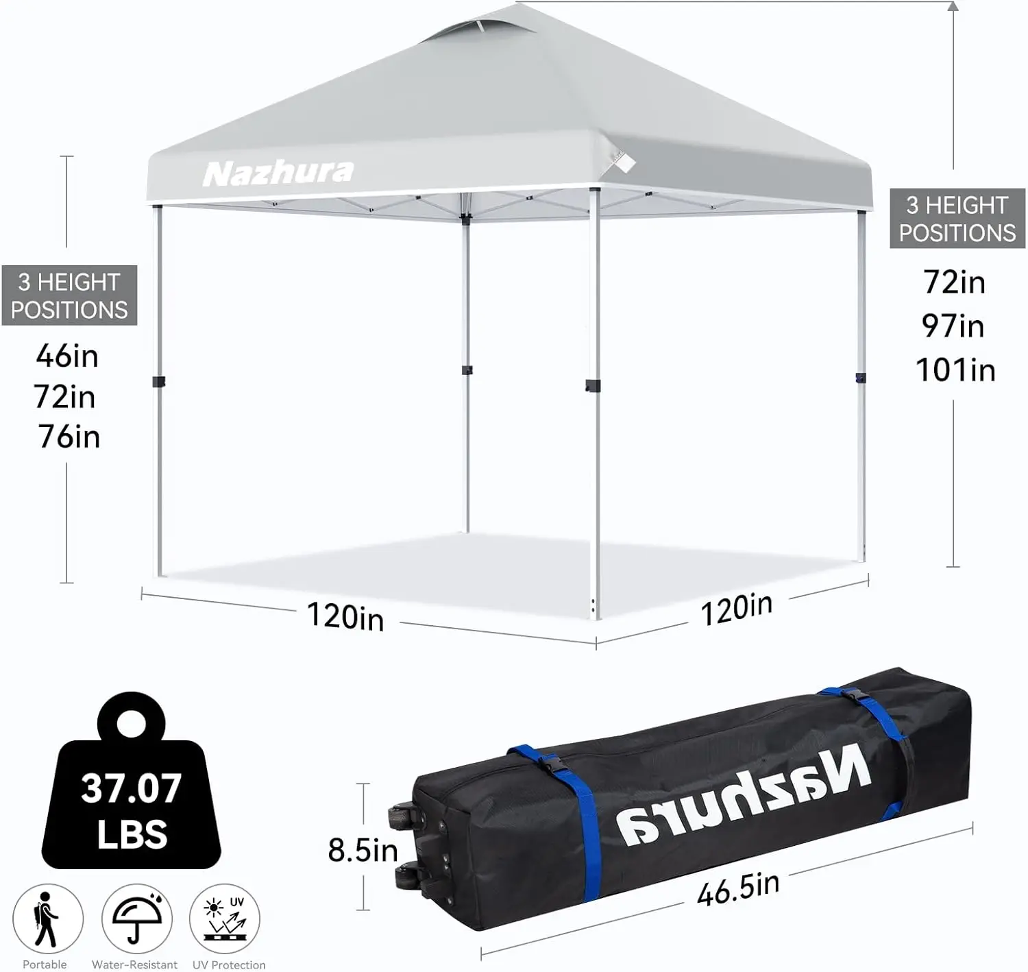 10' x 10' Pop Up Canopy Tent with Sand Weight Bag, Freestanding Sun Shelter for Picnic and Camping, One Person Setup and Height