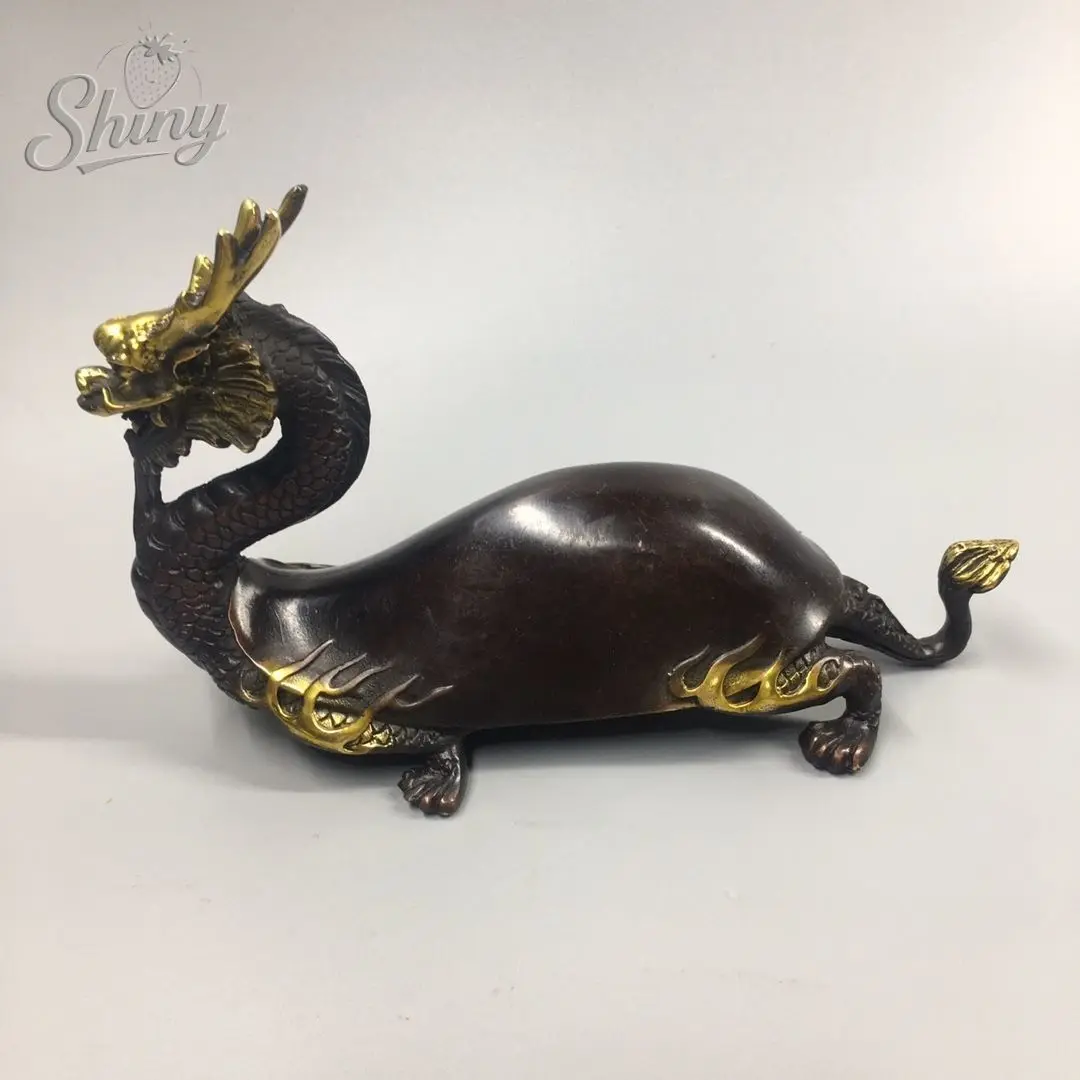 Antique China Vintage Dragon Turtle Statue Home Tea Pet Ornament  Bronze Wealth Animal Fengshui Sculptures Home Decor view 2