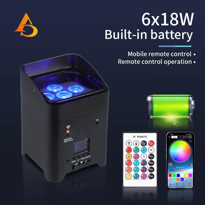 6x18 واط بطارية الاسمية ضوء RGBWA UV 6IN1 LED اللاسلكية DMX مع الهاتف App التحكم عن بعد لحفل الزفاف ضوء المرحلة