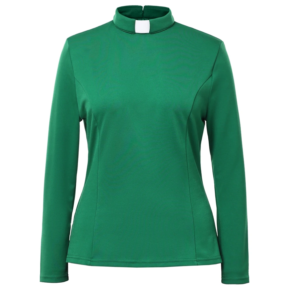 Camisas pretas de clero feminino, gola romana, pastor, clérigo, pregador, ministro, sacerdote, fantasia, uniforme clérico, blusa