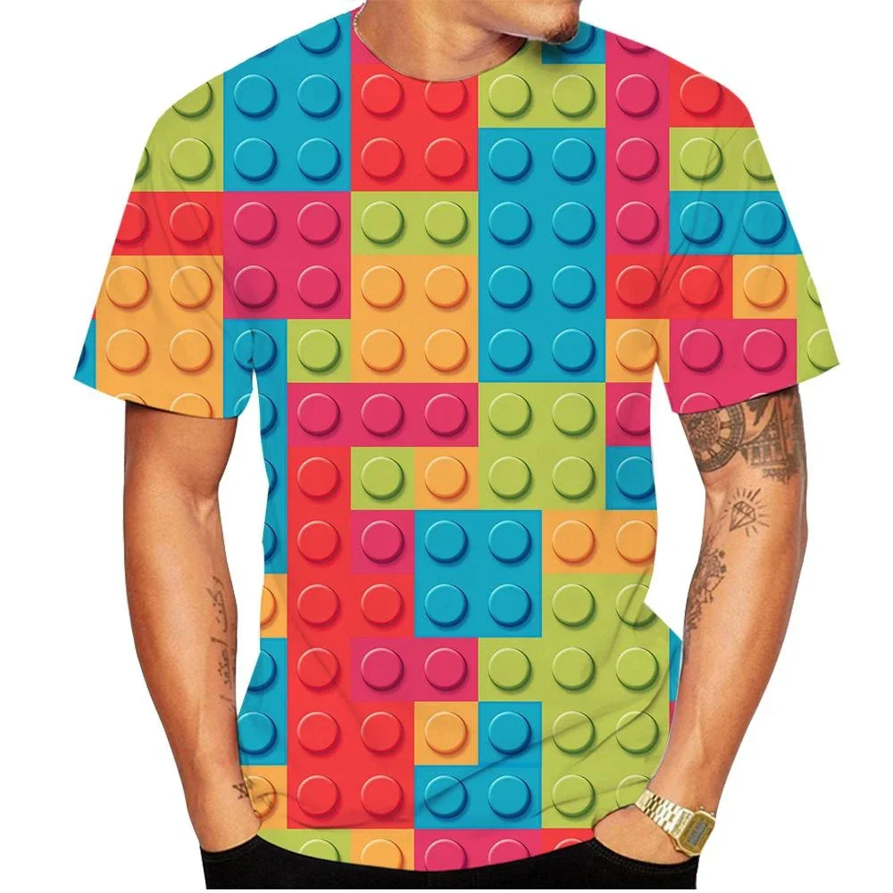 New Fashion Summer 3D Lego Building Blocks Fun Spoof Abbigliamento T-shirt Con Stampa 3D