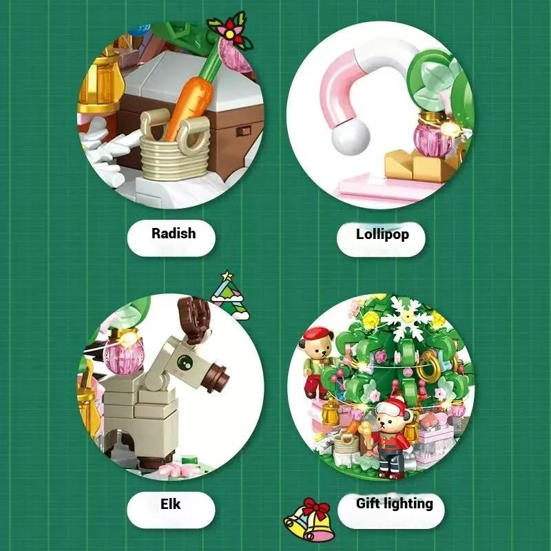 ของเล่นบล็อกตัวต่อคริสต์มาส, โมเดลกล่องดนตรีต้นคริสต์มาส, ของขวัญวันหยุดสำหรับเด็กและผู้ใหญ่