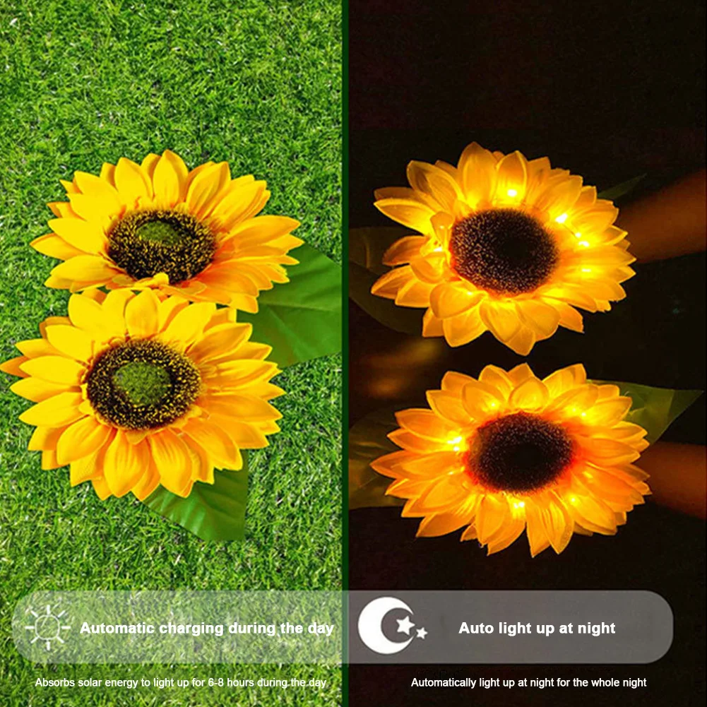 Solar Sunflower Stake Light Outdoor Decorative Lights IP65 Waterproof LED Solar Light 600mAh Auto On/Off for Yard Patio Pathway