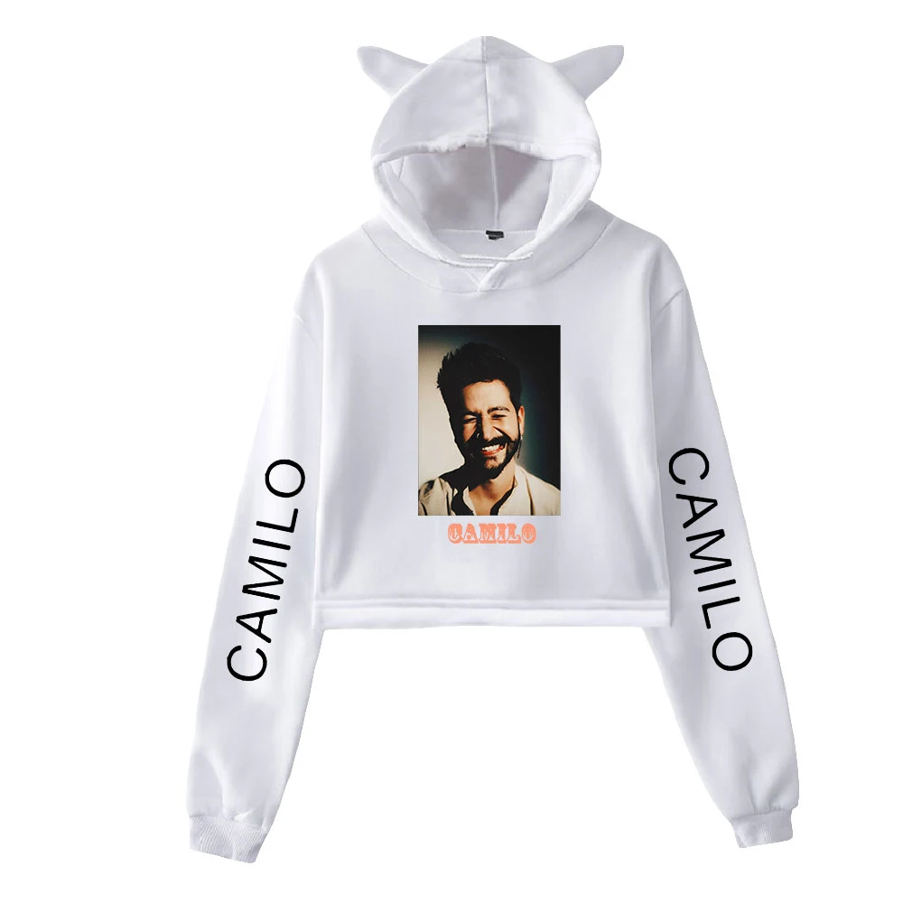 

Camilo Echeverry Pullover Cat Cropped Hoodie Crop Top Women's Hoodie Harajuku Streetwear 2021 Pop Singer Girls Hip Hop Clothes