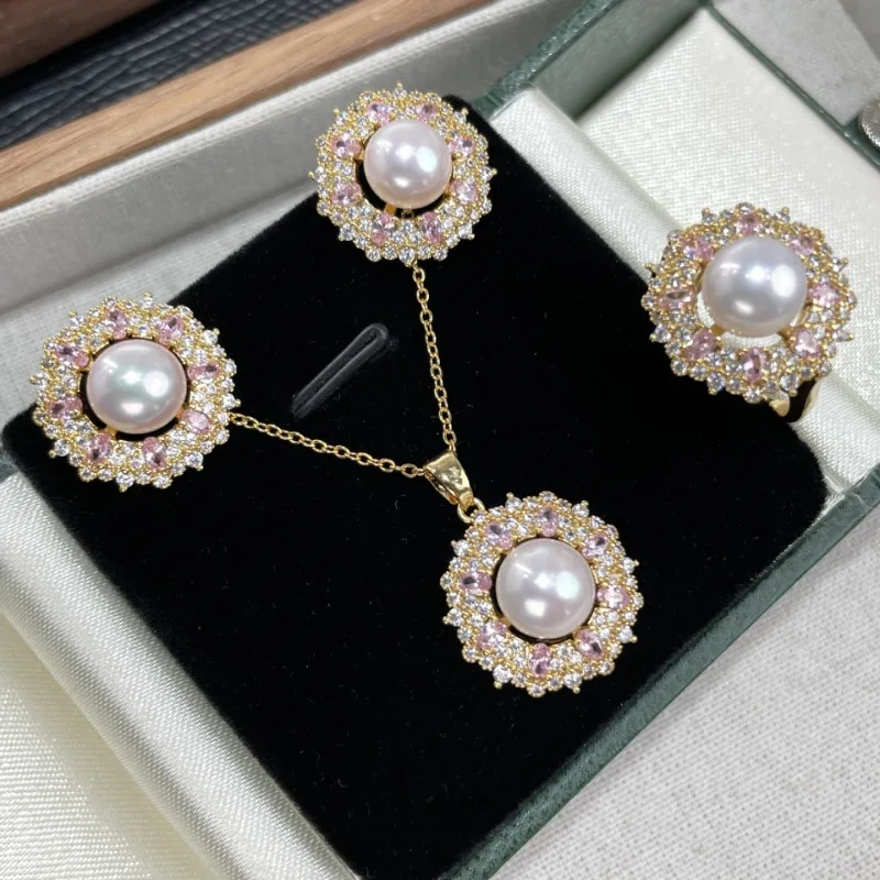 

Gorgeous AAA++ 8-9mm Natural South Sea White Women's Pearl Pendant Earrings Ring Set 925 Silver