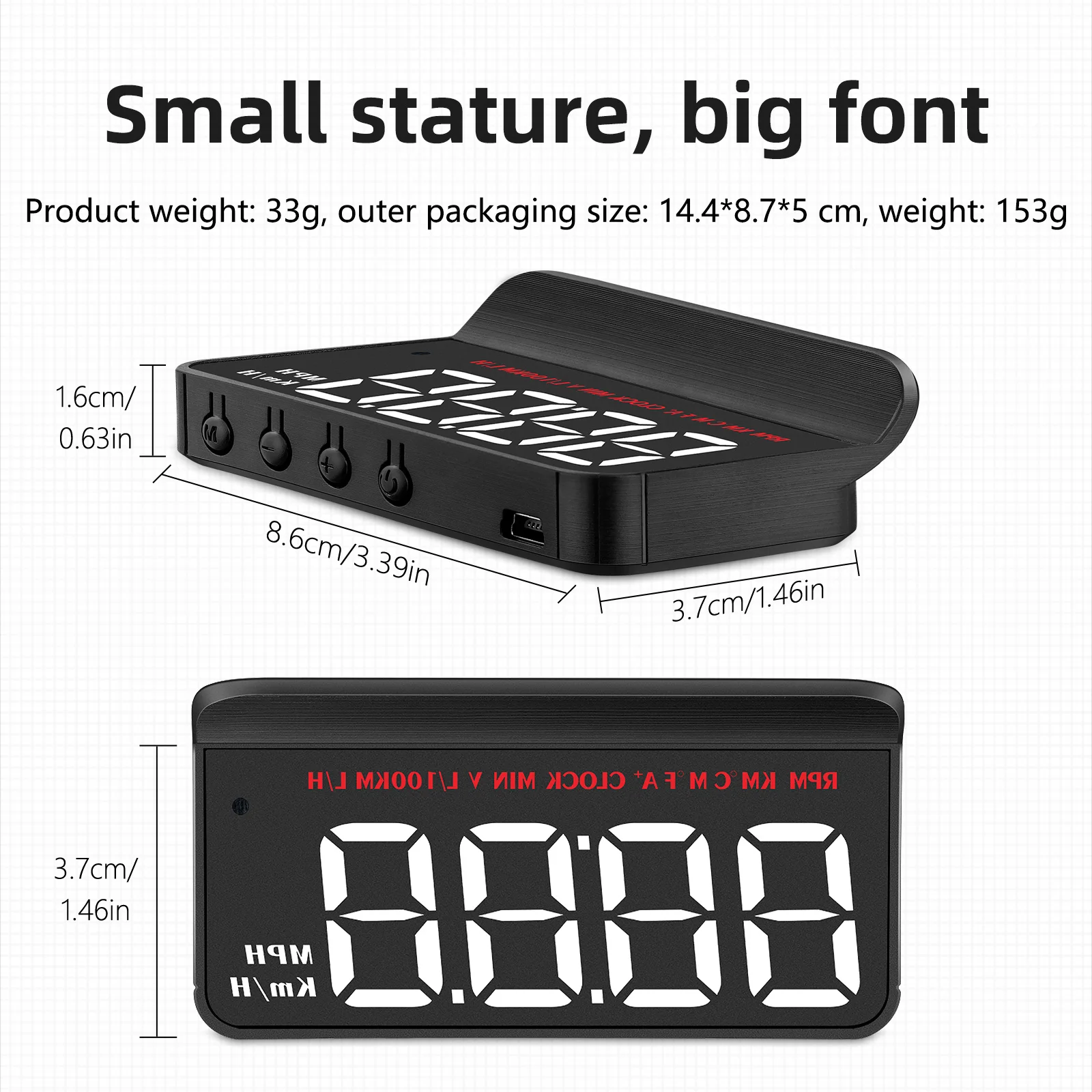 HUD M5 Factory Direct OBD2 HUD White Speedometer 3 Inches LED Screen USB Port Installation  Car Head-up Display