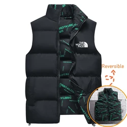 Men's Winter Warm Reversible Puffer Vest Sleeveless Down Jacket Insulated Thermal Gilet Casual Outdoor Zipper Outerwear