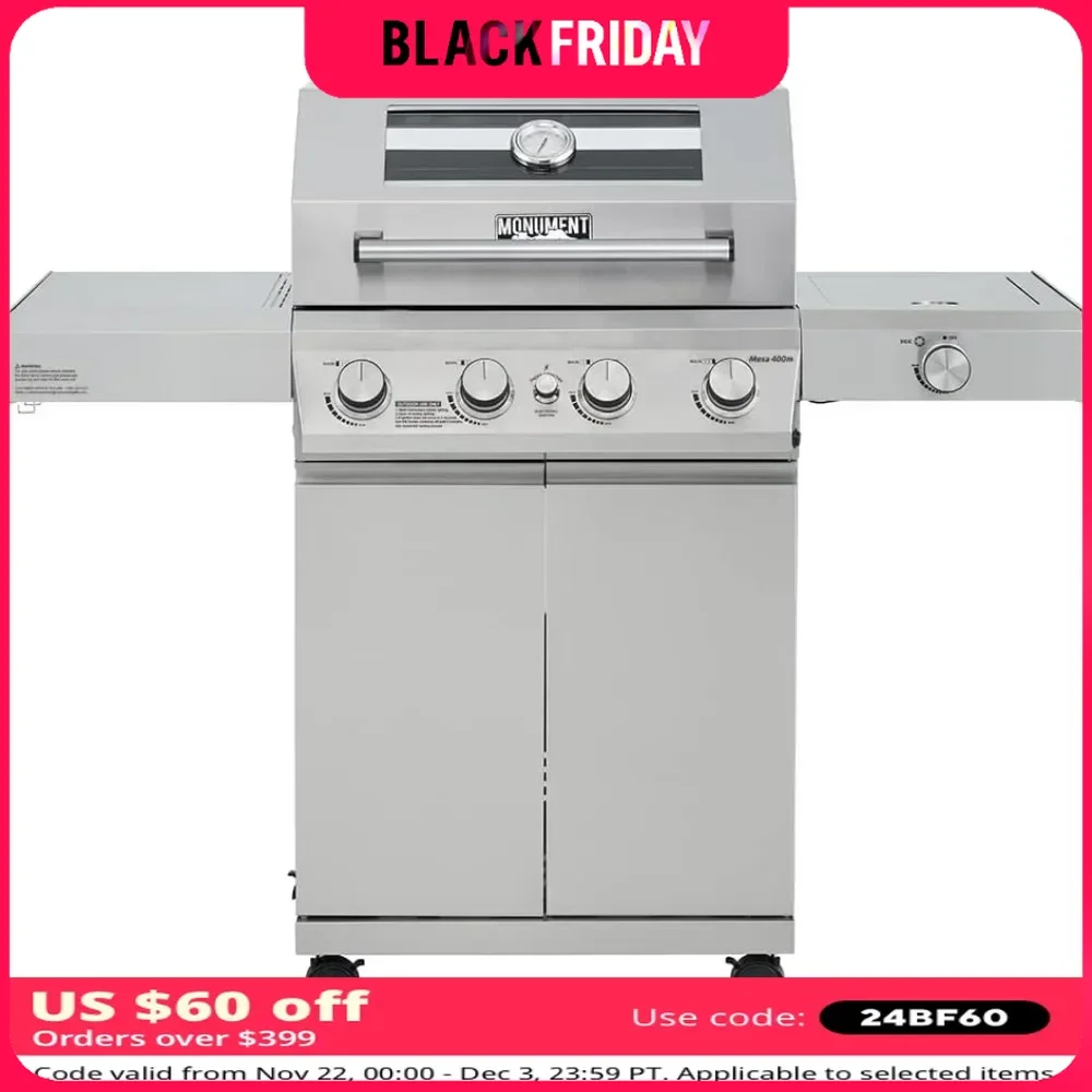 Propane Gas Grills Stainless Steel Heavy-Duty Cabinet Style with LED Controls Side Burner, Barbecue BBQ Grill