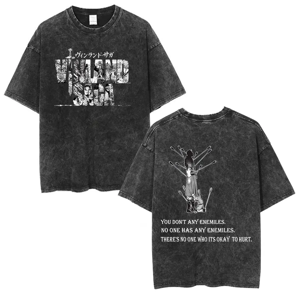 Camiseta lavada de Anime Vinland Saga Thorfinn Karlsefni Thors para hombre y mujer, camisetas informales de algodón Vintage de gran tamaño, ropa de calle